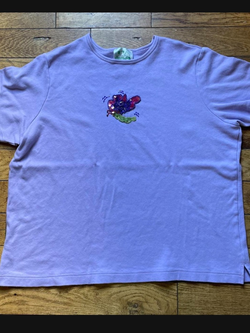 Quacker Factory Lavender Short Sleeve Tee with Sequin Butterfly